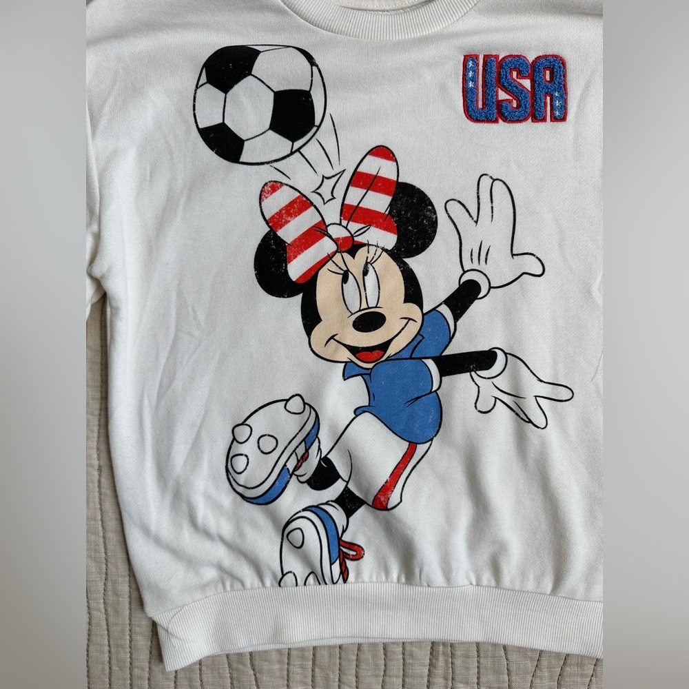 Disney Minnie Mouse French Terry Oversized Sweatshirt Girls 9/10 Soccer MSRP $38 - Picture 2 of 9